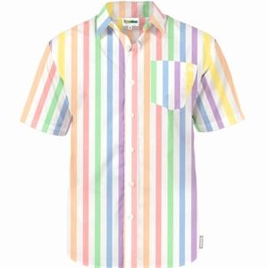 Tipsy Elves Mens Large Button Front Pastel Rainbow Striped Shirt Pride LGBTQ
